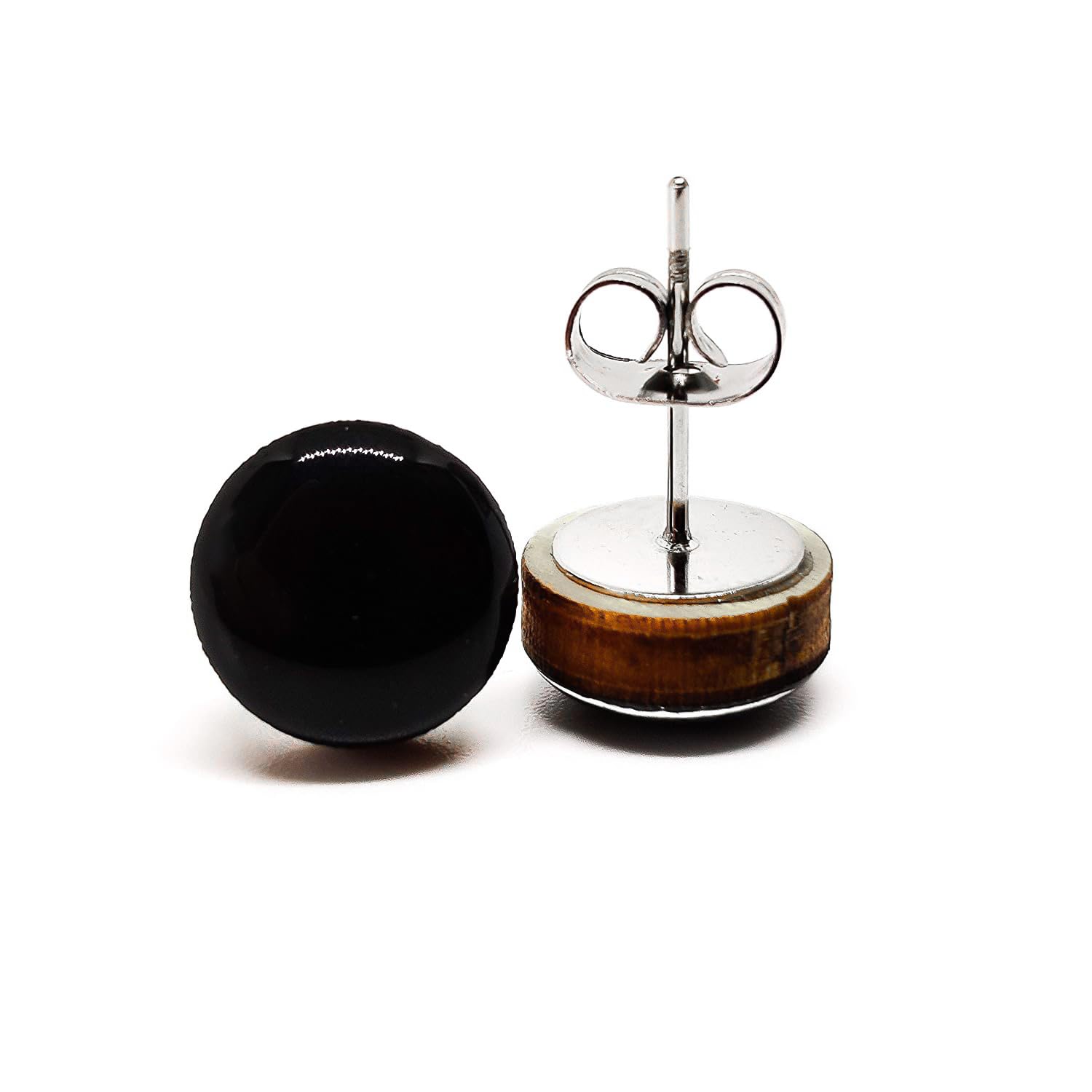 Black Stainless Steel Stud Earrings for Women & Men - 10mm Round Hypoallergenic Earrings for Sensitive Ears - Handmade Color Dot Studs - Perfect for Everyday Wear, Gifts & Special Occasions