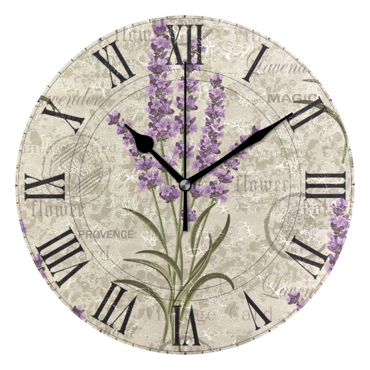 Vintage Lavender Flower Wall Clock - Silent Non-Ticking Decorative Clock for Home, Office, Bedroom & Living Room | Perfect for Farmhouse, Boho & Cottage Decor Styles
