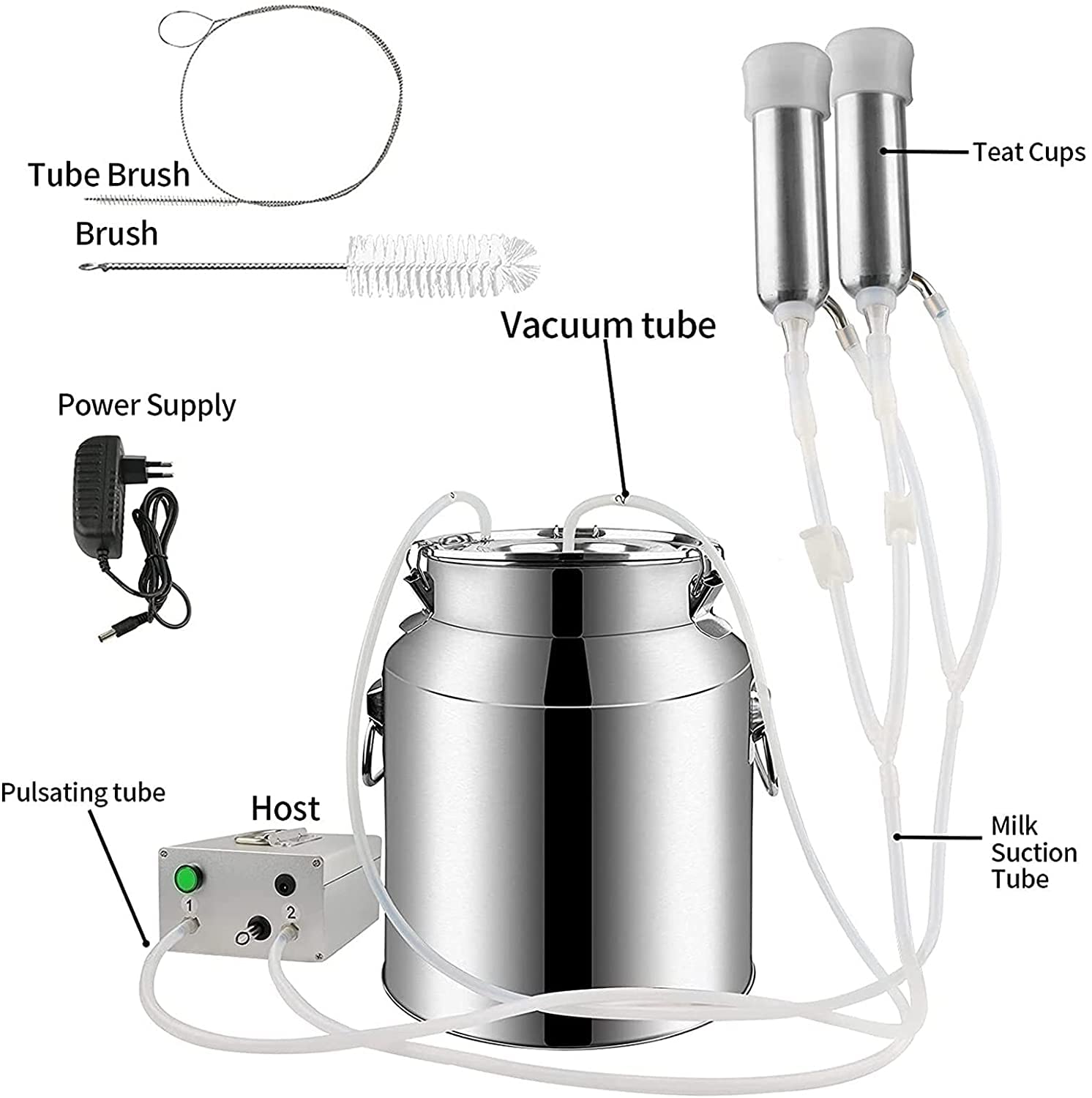 7L Electric Milking Machine - Portable Double Head Pulse Milker Kit for Cows & Goats | Farm & Home Use | Easy Dairy Milking Solution for Small Farms & Homesteads