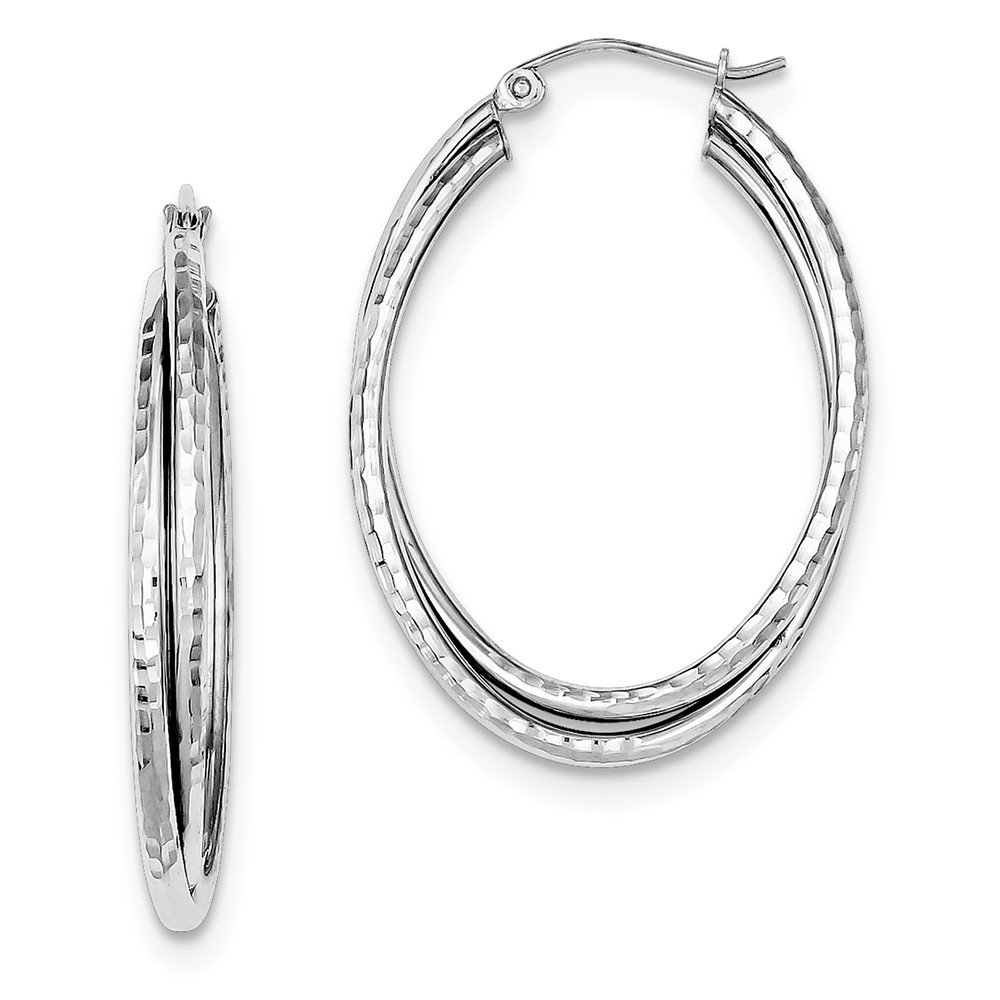 925 Sterling Silver Rhodium Plated Textured Oval Hoop Earrings for Women - Elegant Dainty Everyday Jewelry Gift for Her - Perfect for Parties, Weddings & Office Wear