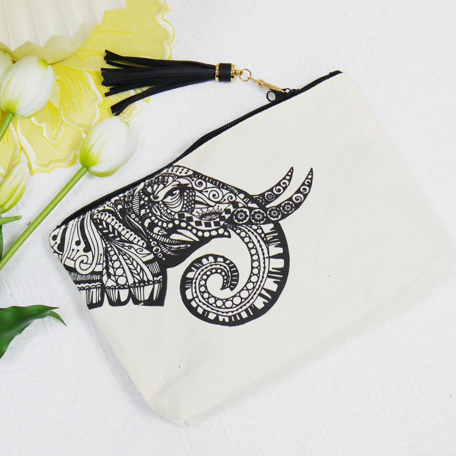 Personalized Canvas Tote Bag with Makeup Pouch - Stylish Beach Bag, Yoga Gym Bag & Teacher Gift - Boho Mandala Printed Design for Women | Perfect for Work, Travel, Shopping & Fitness Activities
