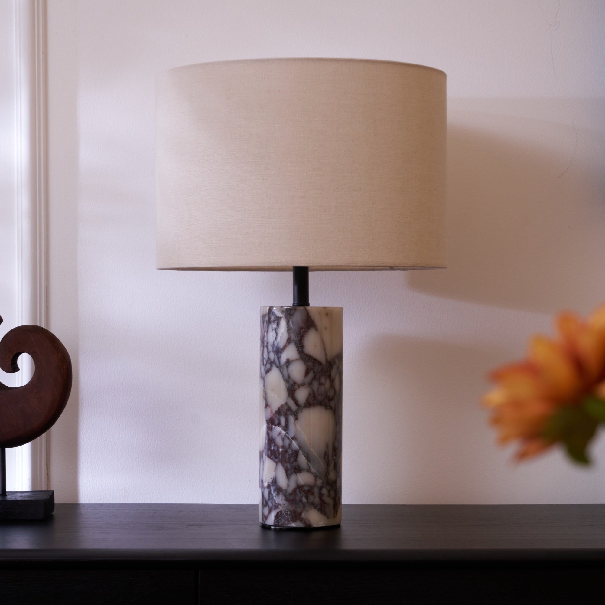 Ardena Marble Table Lamp - Modern Home Decor Lighting for Living Room, Bedroom & Office - Elegant Stone Base with Fabric Shade