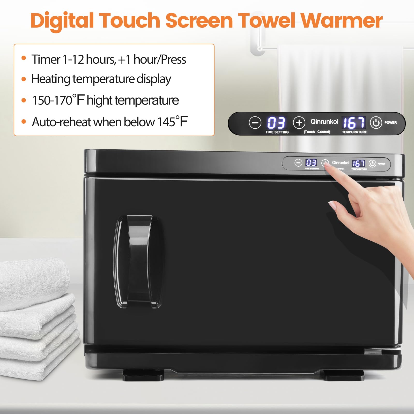 8L Digital Hot Towel Warmer Cabinet - Electric Spa Towel Heater for Home, Salon & Massage - Fast Heating Black Towel Caddy (Perfect for Facial Treatments, Hair Styling & Relaxation Therapy)