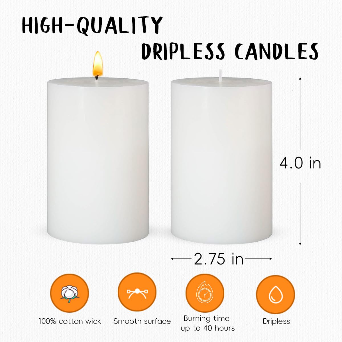 6 Pack Dripless White Pillar Candles - Unscented 2.75x4