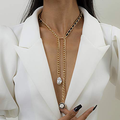 Missgrace Women's Elegant Layered Y-Necklace with Pearl Pendant & Tassel - Dainty Multilayered Jewelry for Women & Girls (Pattern 3) - Perfect for Date Night, Office Wear & Special Occasions