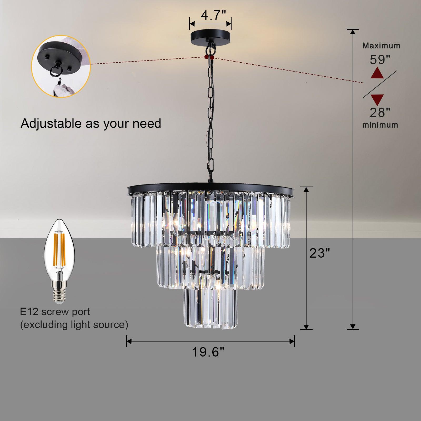 Elegant Black Crystal Chandelier - Modern Luxury Ceiling Light Fixture for Dining Room, Living Room, and Bedroom Decor