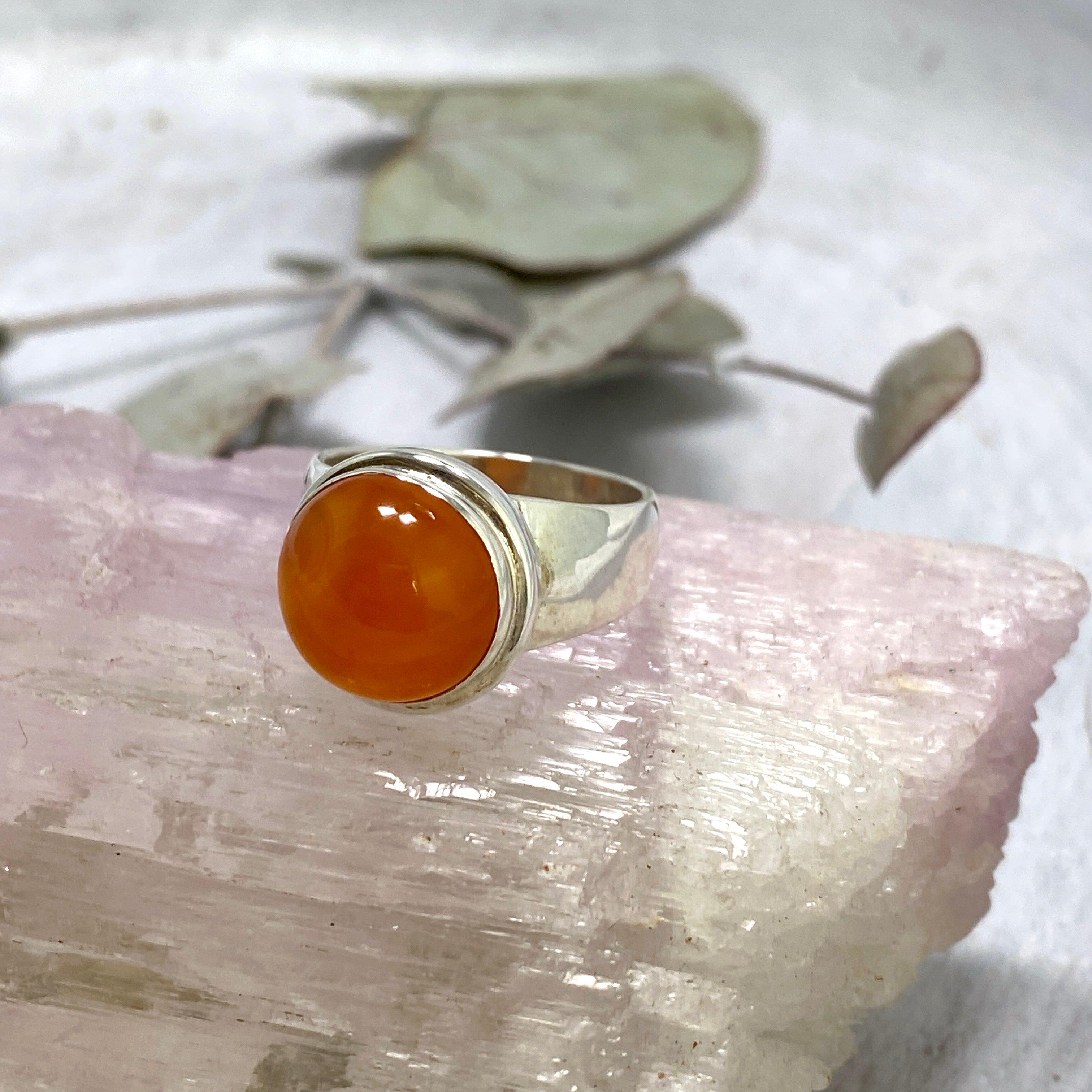 Natural Carnelian Round Cabochon Ring - Size 9 - KRGJ2319 - Perfect for Boho Jewelry, Spiritual Healing & Everyday Fashion Accessories