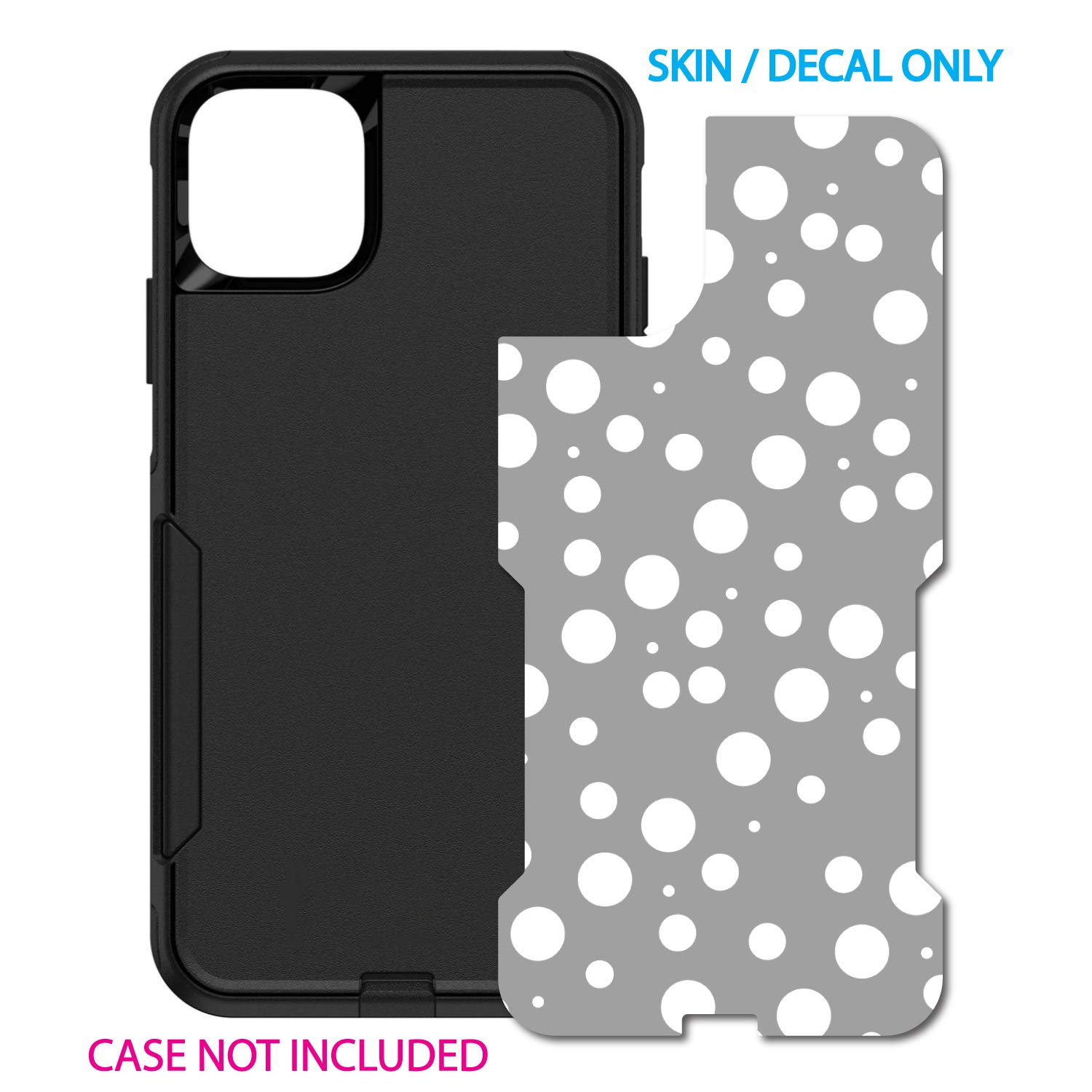 DistinctInk Custom Skin & Decal for OtterBox Commuter iPhone 11 Pro Max (6.5 Inch) - Grey White Polka Dot Design | Protective Cover for Work, Travel & Everyday Use