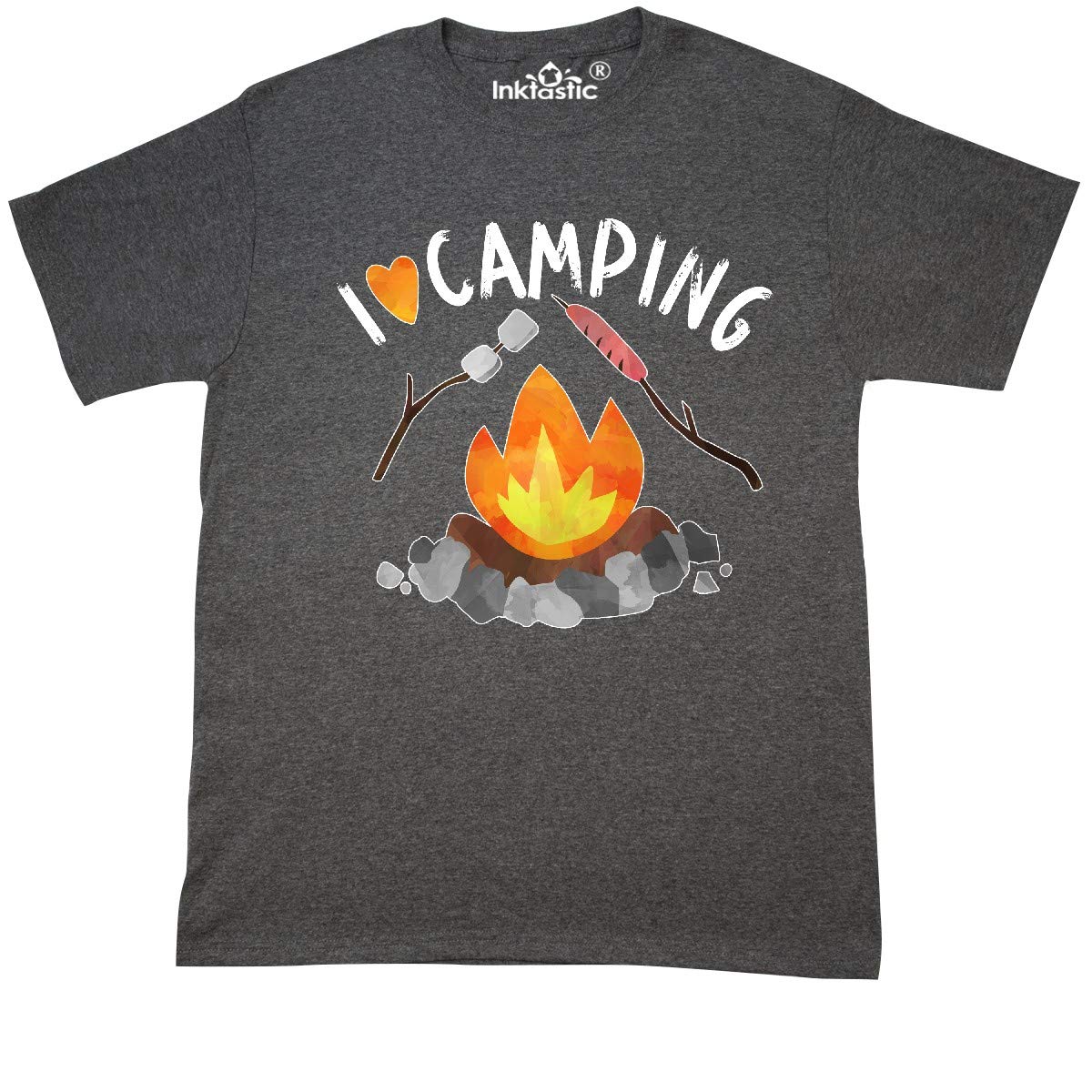 Inktastic I Love Camping T-Shirt with Campfire, Hot Dog & Marshmallows Design - Perfect for Outdoor Adventures, Hiking & Family Camping Trips