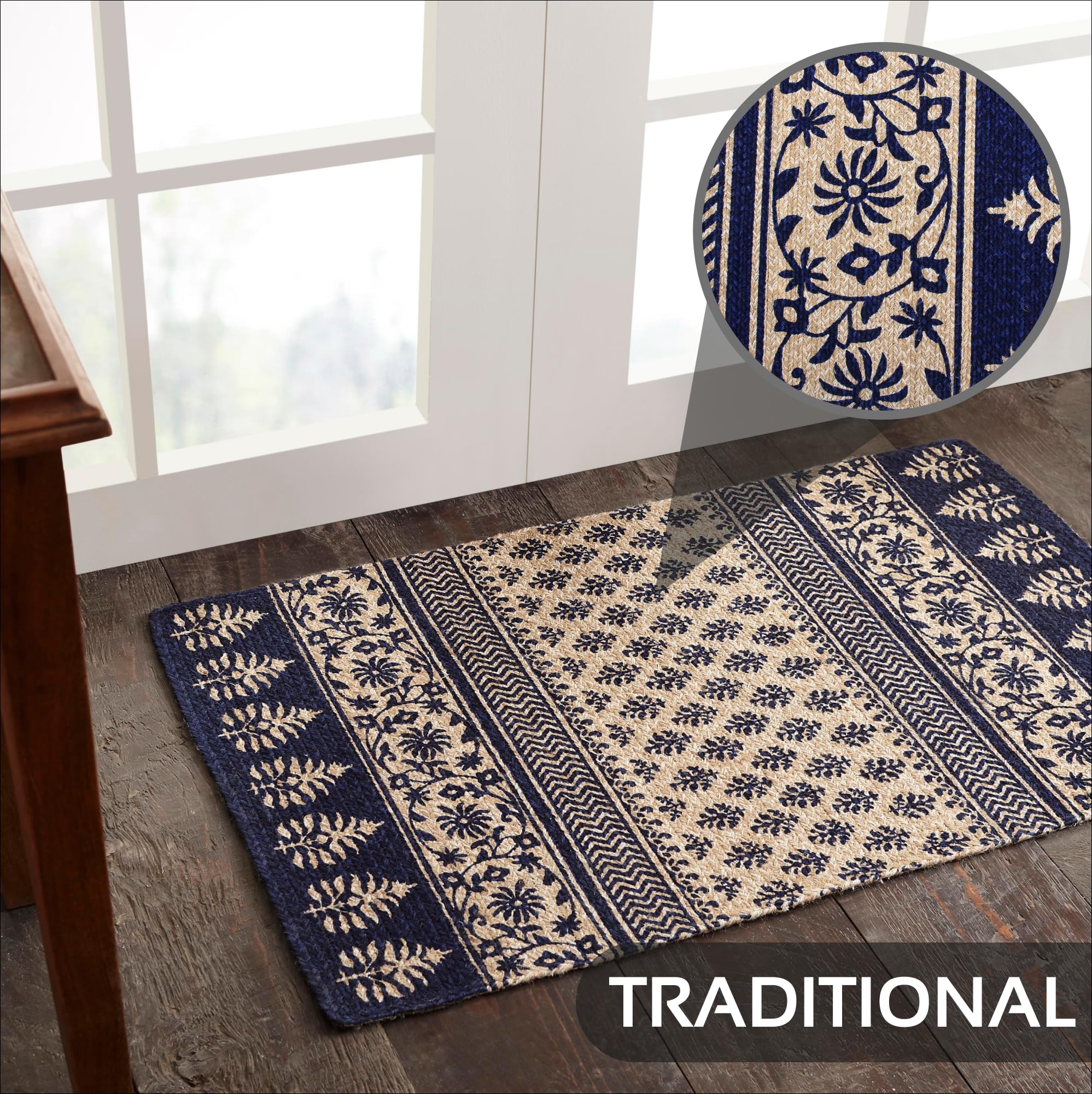 Better Trends Majestic Handwoven 3-Piece Indoor/Outdoor Reversible Area Rug Set - 100% Natural Jute Fiber, Durable, Mildew & Moisture Resistant - Navy Blue - Perfect for Living Room, Bedroom, or Patio Decor