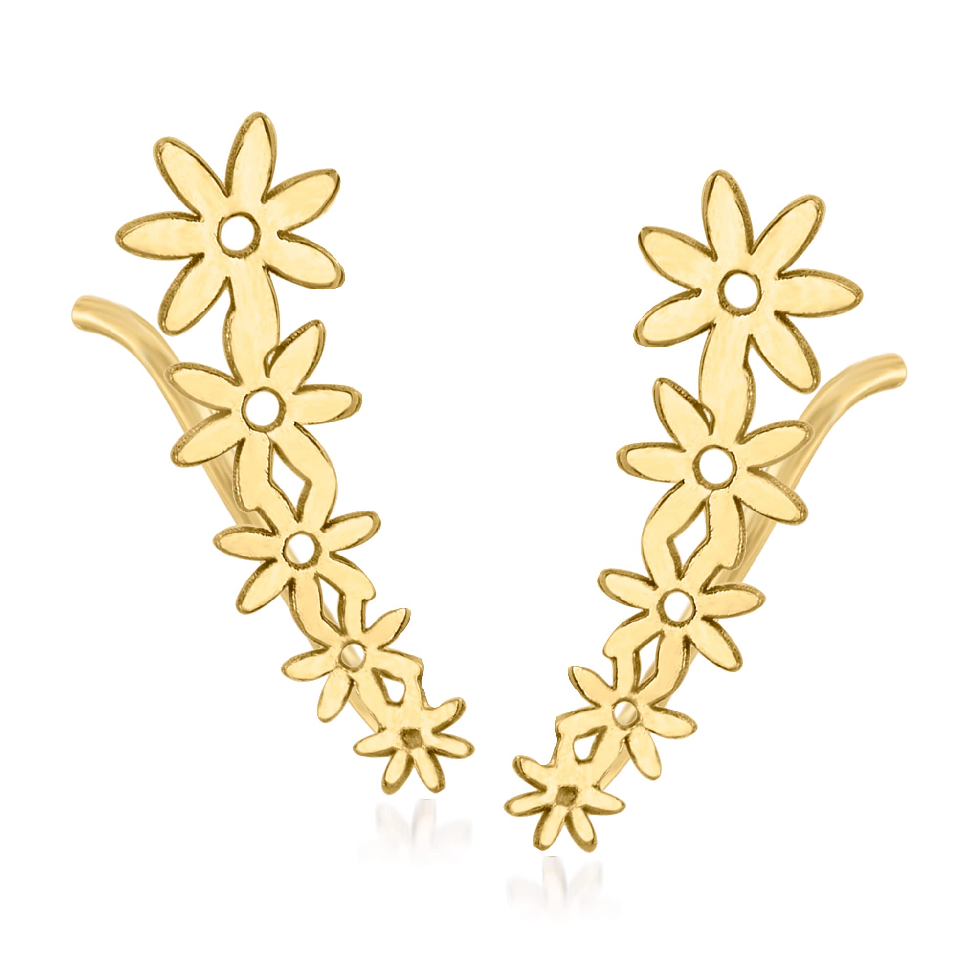 RS Pure by Ross-Simons 14K Yellow Gold Floral Ear Climbers - Elegant Flower Design Earrings for Women, Perfect for Weddings, Parties & Special Occasions