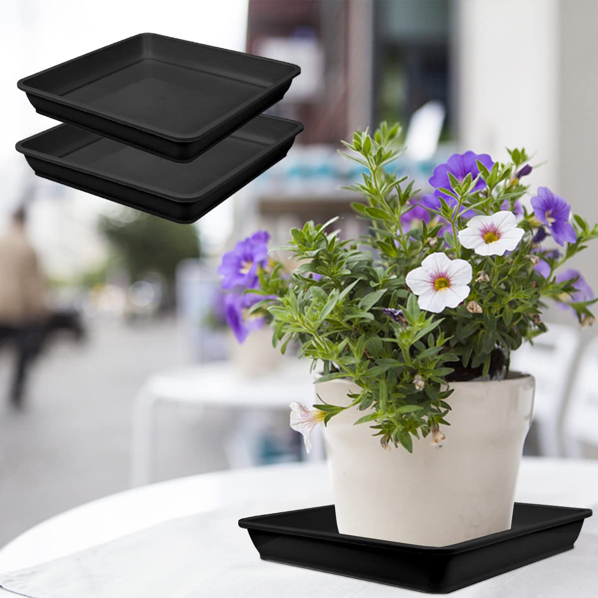 10 PCS 7-Inch Square Plastic Plant Saucers - Thick Drip Trays for Flower Pots, Garden Planters & Potted Plants | Water & Soil Protection | Indoor/Outdoor Use (Black)