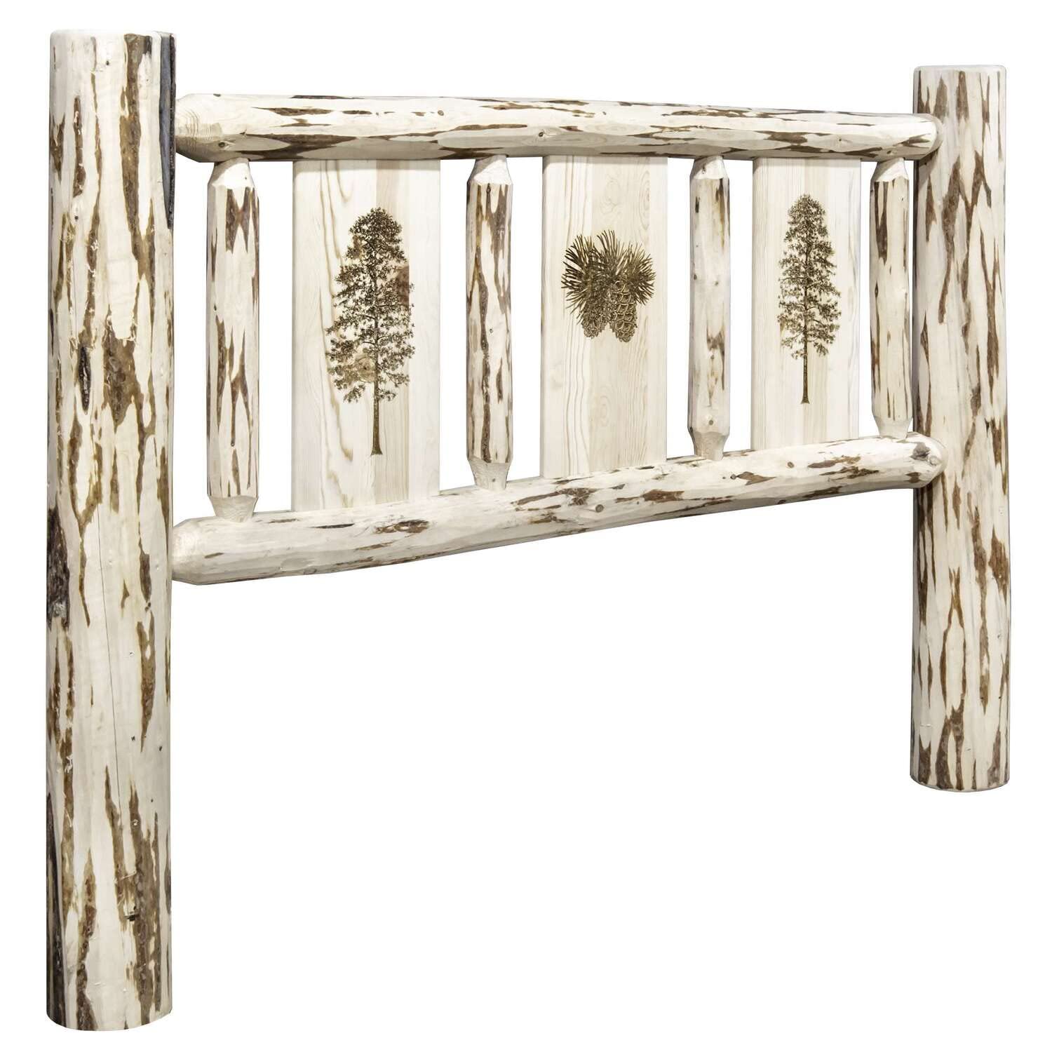 Montana Collection Queen Size Headboard with Laser Engraved Pine Tree Design - Unfinished Solid Wood Bed Frame Headboard for Rustic Cabin, Farmhouse & Lodge Bedroom Decor