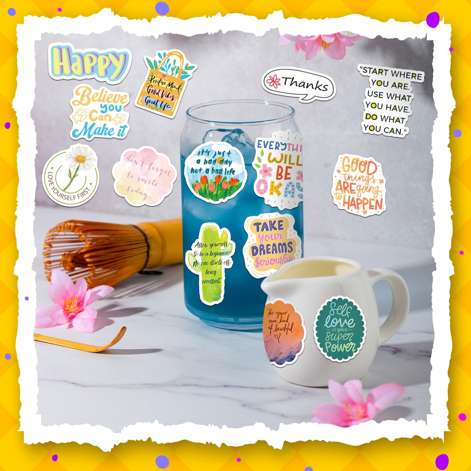 400 PCS Inspirational Motivational Vinyl Stickers - Positive Quote Stickers for Adults & Kids - Waterproof Decals for Laptops, Water Bottles, Journals, Scrapbooks (WM017) - Perfect for School, Office, DIY Crafts & Personalizing Belongings
