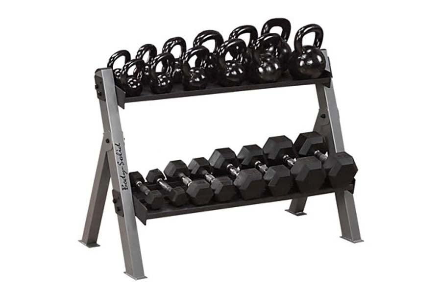 Warrior Dual Dumbbell & Kettlebell Rack - Heavy Duty Home Gym Equipment for Strength Training - Perfect for Garage, Basement, and Home Workout Spaces