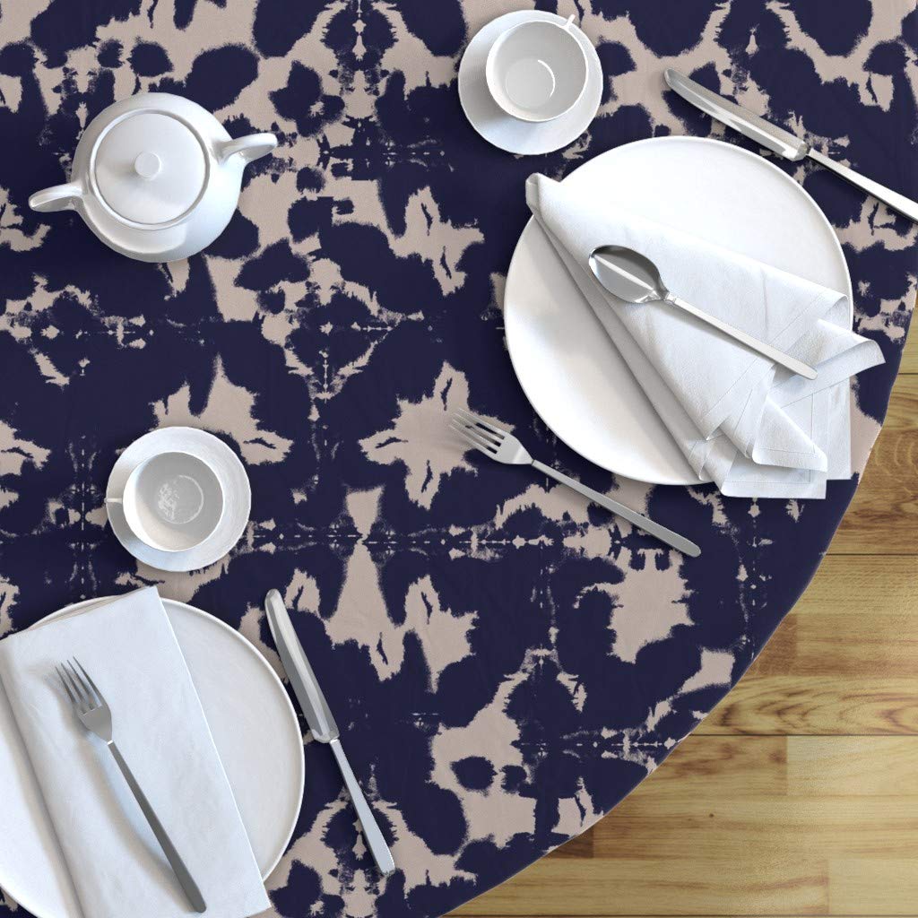 Boho Abstract Dark Indigo Tie Dye Round Tablecloth - 70