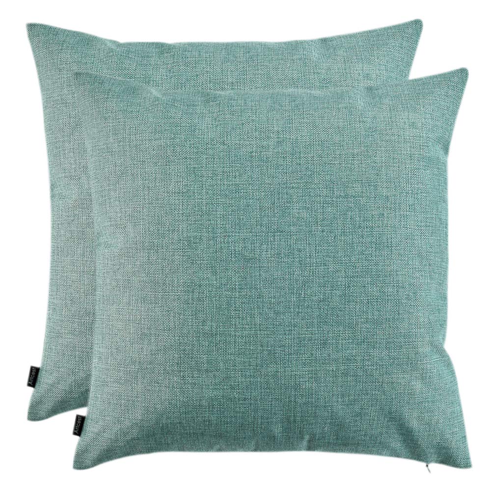 Artcest Set of 2 Decorative Linen Throw Pillow Covers 18x18 Inches - Modern Stylish Sofa Cushion Covers for Living Room, Bedroom - Durable & Comfortable Home Decor in Seafoam Aqua - Perfect for Couches, Chairs and Home Styling