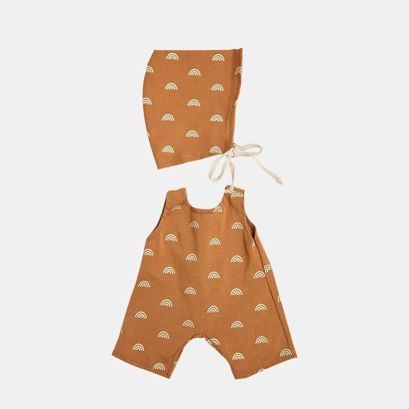 Dinkum Doll Rolo Romper Set for Baby Girls - Soft Fawn Color Outfit for Newborn Infant - Perfect for Photoshoots, Playdates & Special Occasions