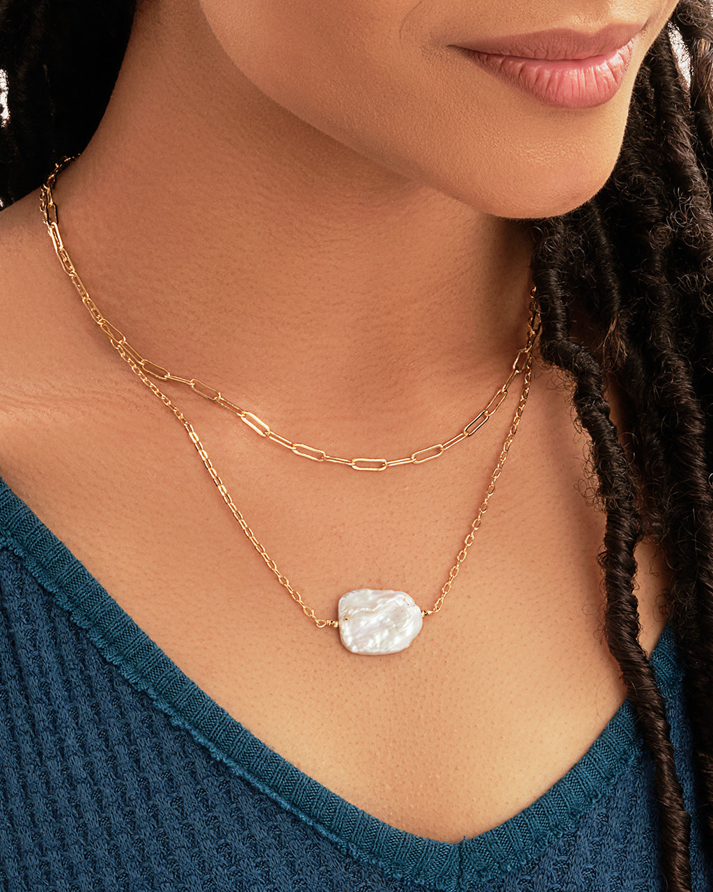 Elegant Chain Link and Pearl Layered Necklace for Women - Dainty Gold & White Pearl Fashion Jewelry - Perfect for Date Night, Wedding, Party & Everyday Wear