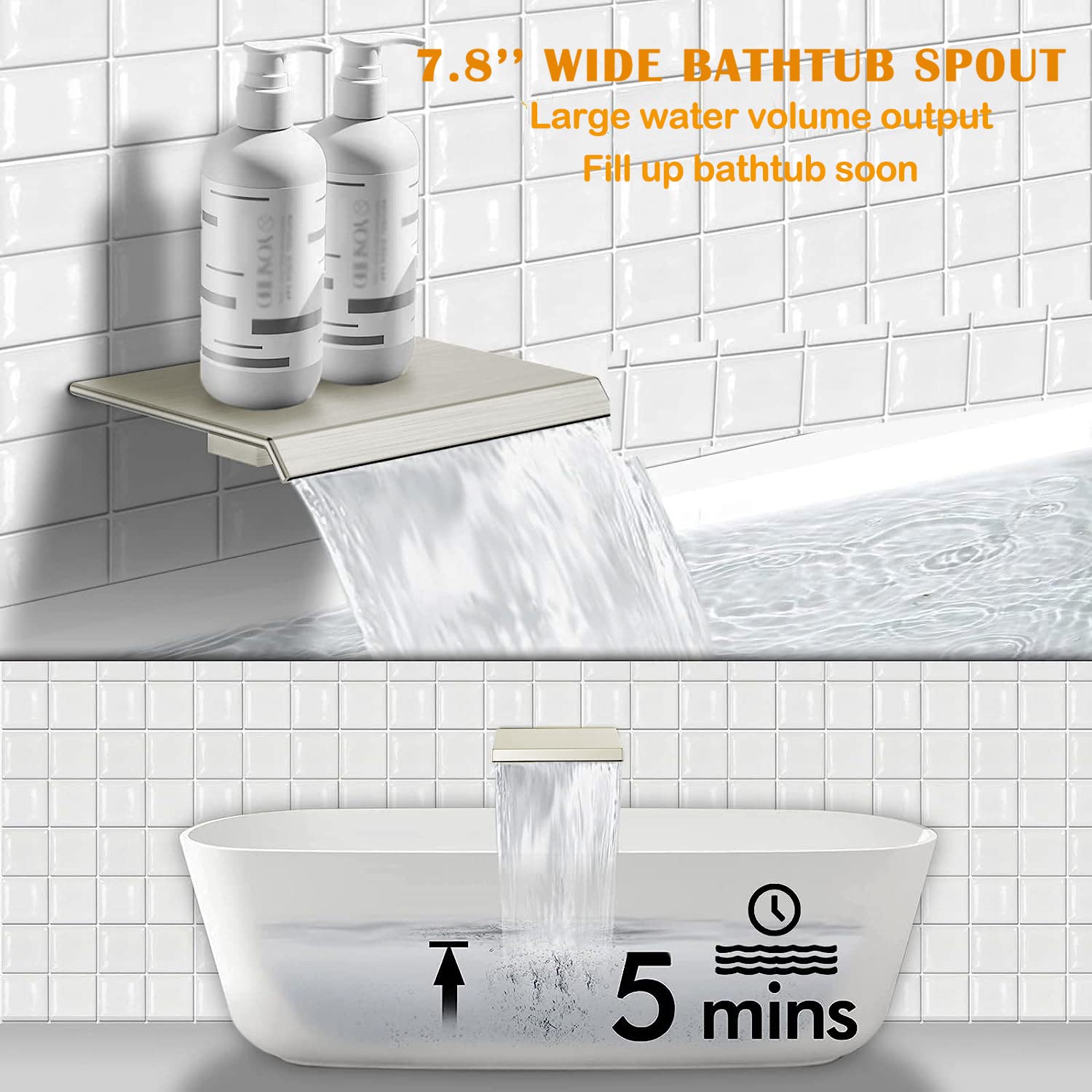 EMBATHER 10 Inch Brushed Nickel Shower System with Tub Spout - High Pressure Rain Shower Head & Handheld Spray - Complete Bathroom Faucet Set with Valve & Trim Kit - Perfect for Master Bath & Spa-Like Shower Experience