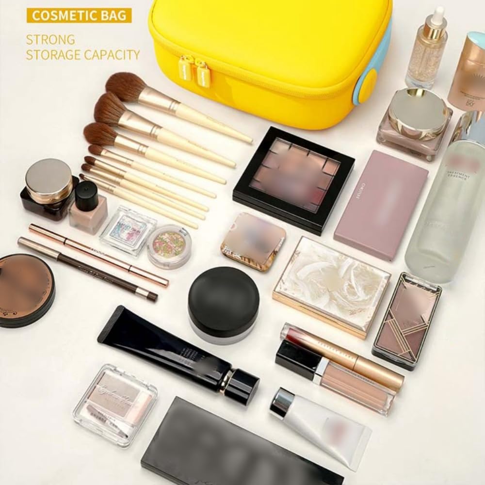 Waterproof EVA Travel Makeup Bag - Large Capacity Cosmetic Organizer with Separate Compartments for Women & Girls - Perfect for Makeup, Skincare, Chargers & Eyeliners (Yellow, Size L) - Ideal for Travel, Gym, Daily Use & On-the-Go Organization