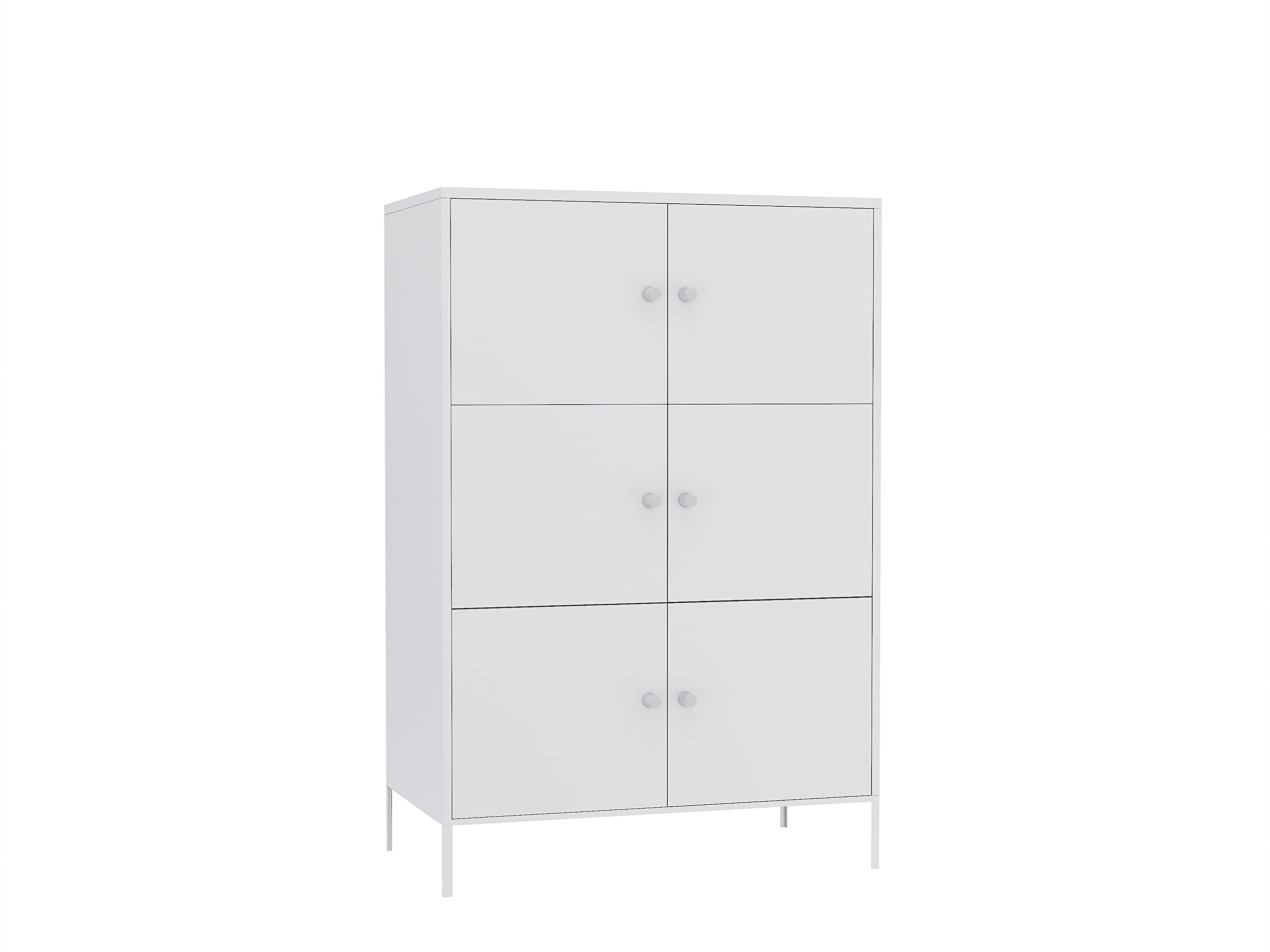 6-Door Metal Storage Cabinet - 3-Tier Steel Office Organizer with Adjustable Shelves, 25.6 x 14.2 x 41.3 Inches, White - Perfect for Home, Office & Garage Storage Solutions