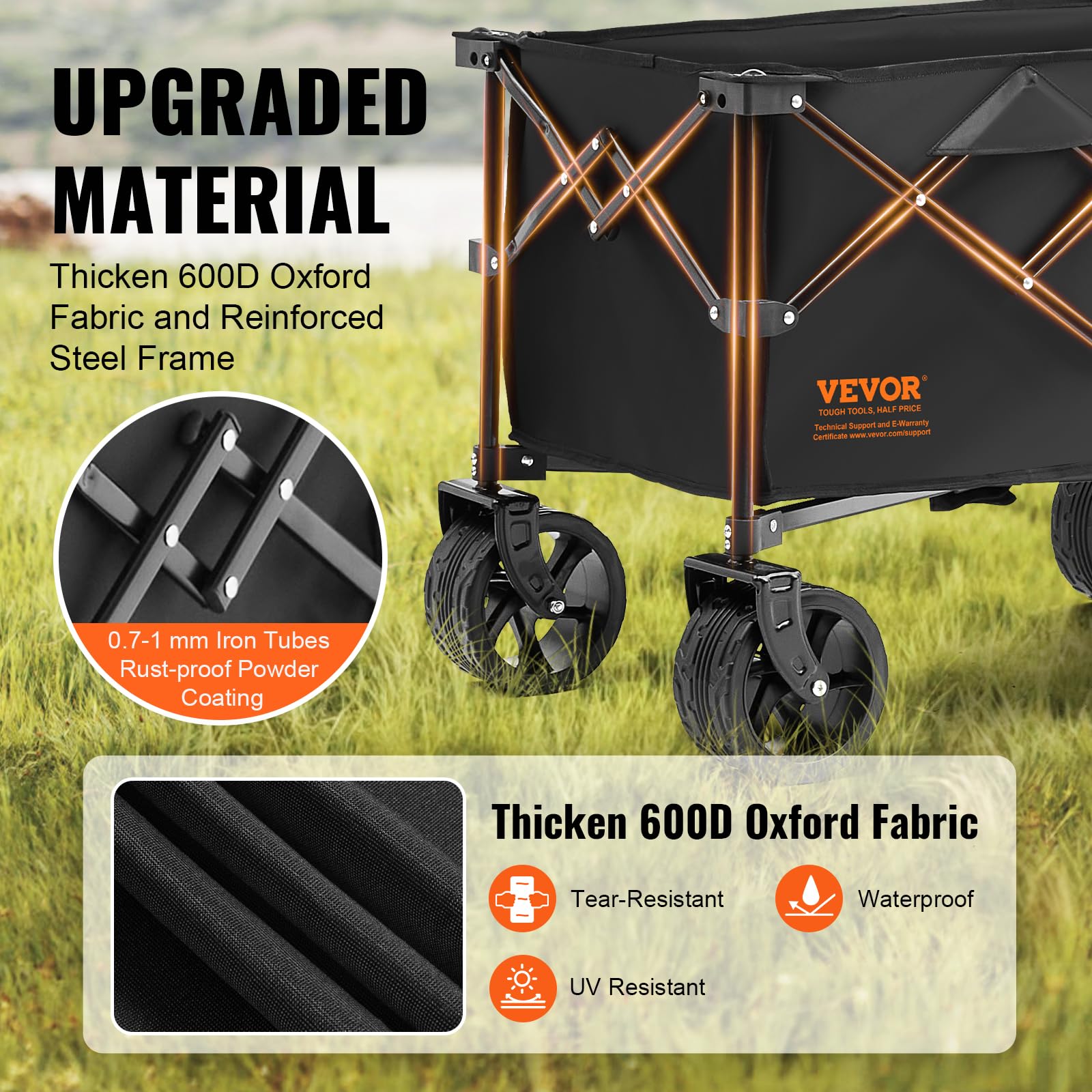 VEVOR 220L/350lbs Heavy Duty Collapsible Folding Wagon Cart with Large All-Terrain Wheels - Portable Utility Wagon for Beach, Camping, Groceries, Picnics & Outdoor Adventures