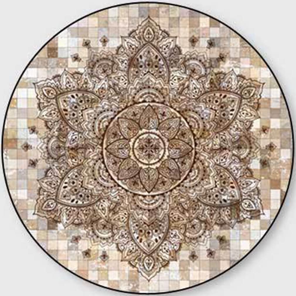 Bohemian Round Area Rug 2x2 Feet - Geometric Mandala Floral Design Non-Slip Non-Shedding Indoor Outdoor Carpet for Bedroom, Living Room, Kitchen Decor - Perfect for Boho Home Decor, Yoga Space and Cozy Reading Nook