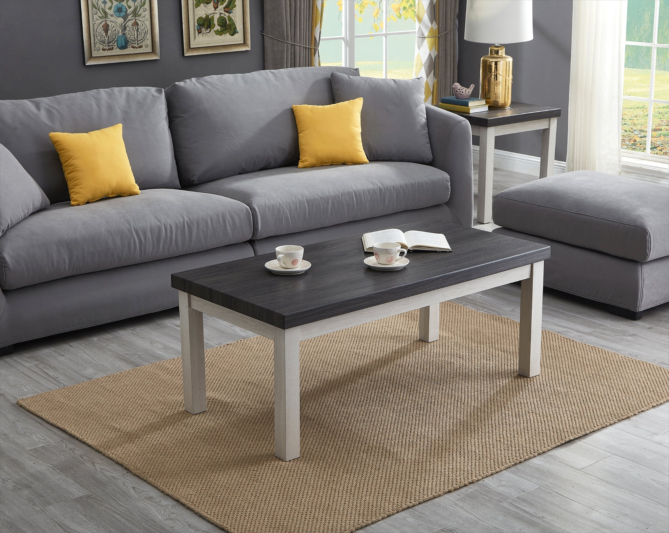 Ronan Two-Tone Wood 3-Piece Living Room Table Set - Coffee Table & End Tables - Modern Farmhouse Style for Living Room, Lounge & Family Room Decor