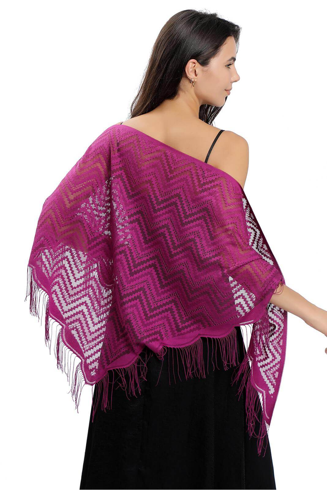 Elegant Lace Shawl with Tassels - CJ0113 - Perfect for Weddings, Parties & Evening Events