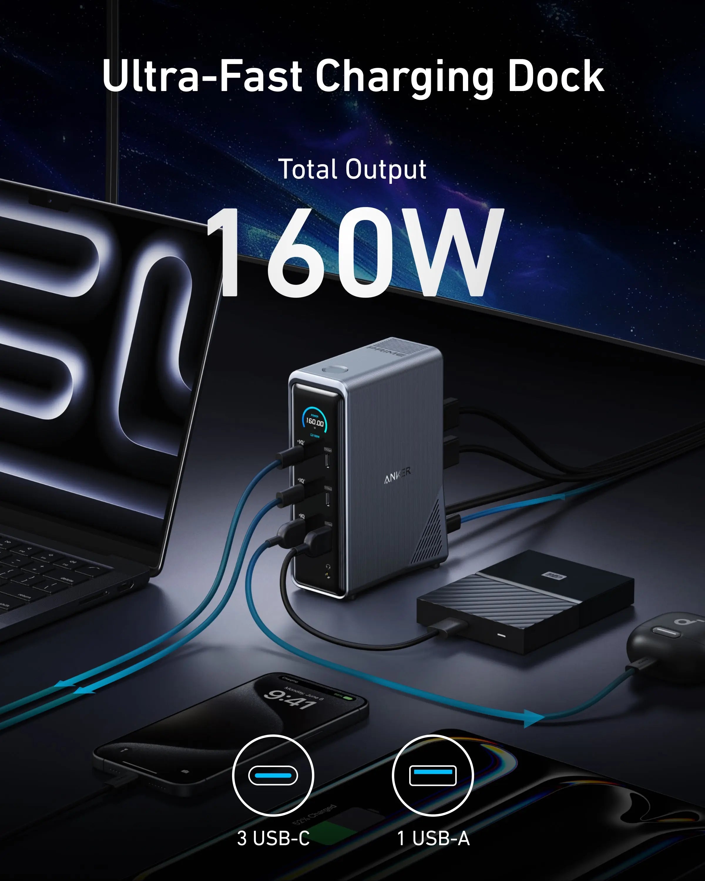 Anker Prime 14-in-1 USB-C Docking Station with 160W Max Power Delivery, Dual 4K HDMI Displays, 100W Laptop Charging - Perfect for Home Office, Gaming & Multi-Monitor Setup (Model A83B6)