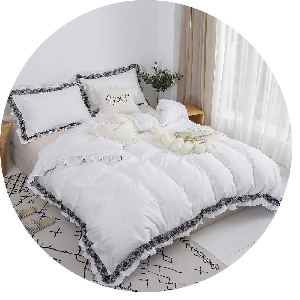 Premium 100% Cotton White & Black Lace Duvet Cover Set with Ruffle Trim - King Size 3-Piece Bedding (1 Duvet Cover + 2 Pillowcases) - Hidden Zipper Closure for Luxurious Bedroom Decor - Perfect for Master Bedroom, Guest Room & Hotel Style Makeover