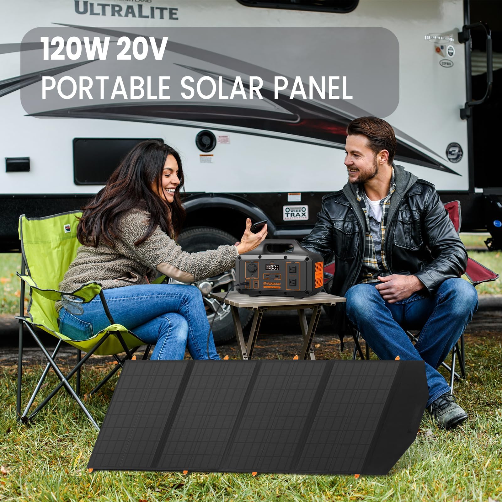 FlexSolar 120W Portable Solar Panel - IP67 Waterproof Folding Solar Charger with USB-C, 2 USB-A & 18V DC Output for 300W-1500W Power Stations | Charge Phones, Power Banks & 12V Car Batteries | Perfect for Camping, RV Trips & Emergency Power Backup