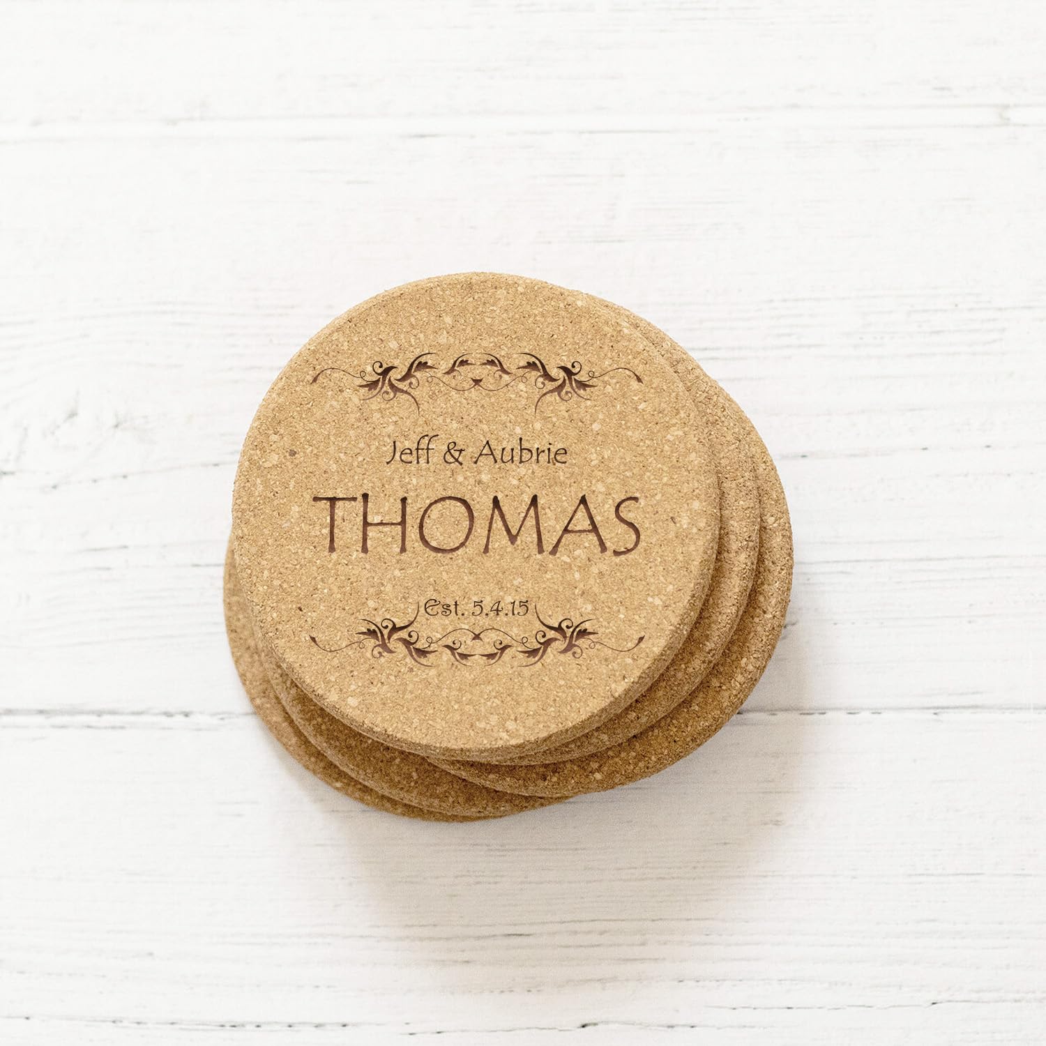 Personalized Cork Drink Coasters Set of 4 - Custom Wedding Gifts for Couples, Bridal Shower & Housewarming Presents - Unique Home Decor for Dining Table, Coffee Table & Outdoor Patio - Perfect Closing Gift for New Homeowners & Anniversary Present