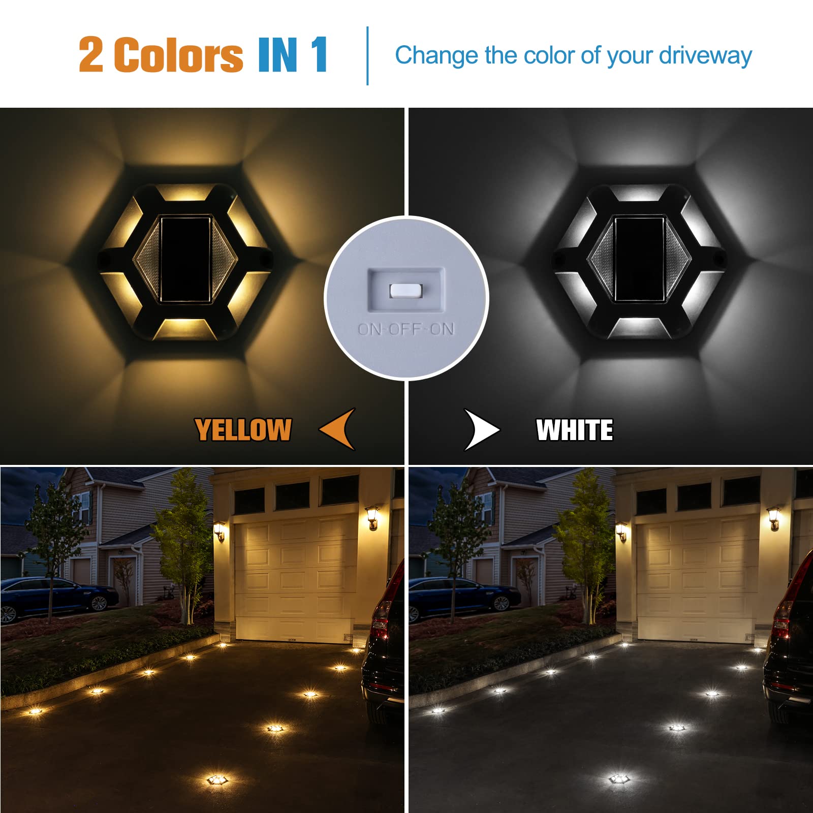 VOLISUN 12-Pack Solar Deck Lights - Waterproof Outdoor LED Aluminum Pathway Lights for Driveway, Sidewalk, Garden, Yard (Warm White & White 2-in-1) - Perfect for Nighttime Safety & Landscape Lighting