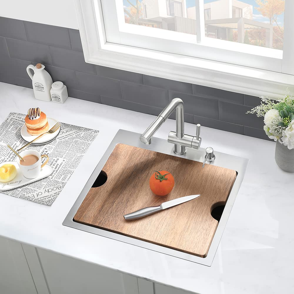 21 Inch Stainless Steel Drop-In Bar Sink - VASOYO 16 Gauge Single Bowl RV Kitchen Sink with Cutting Board | Perfect for Outdoor Kitchen, Bar Prep, Small Spaces & RV Living