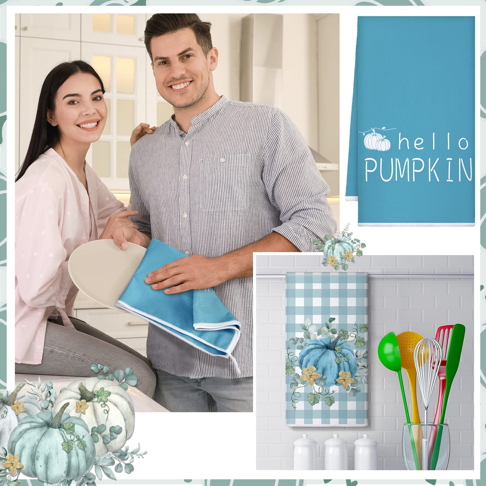 Bencailor 6-Pack Fall Kitchen Towels Set - Thanksgiving Guest Hand Towels, Buffalo Plaid Microfiber Dish Towels (15.8