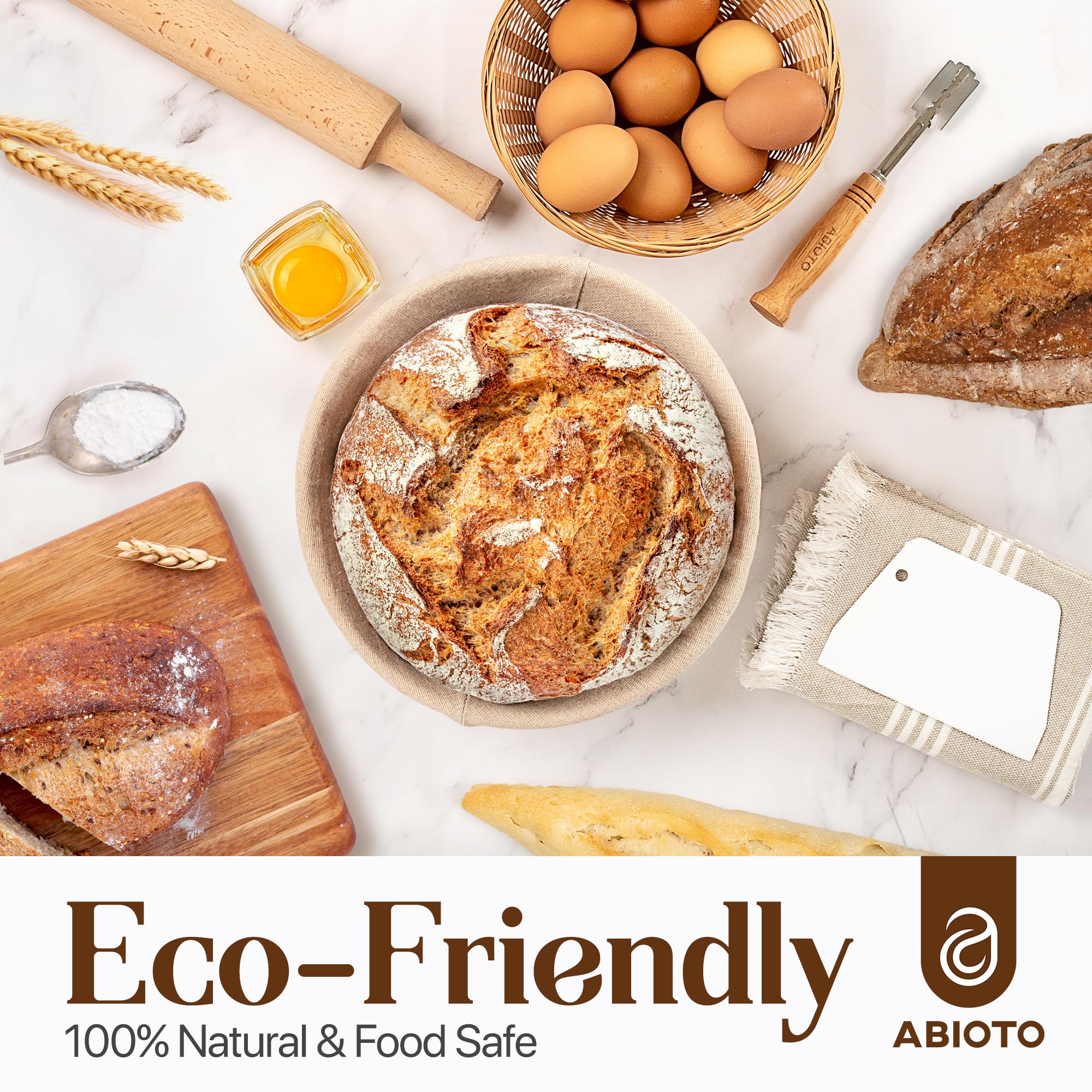 10-Inch Banneton Bread Proofing Basket Set with Lame, Dough Scraper & Linen Liner - Odor-Free Rattan Brotform for Sourdough, Artisan Bread Baking - Perfect for Home Bakers & Professional Bakeries