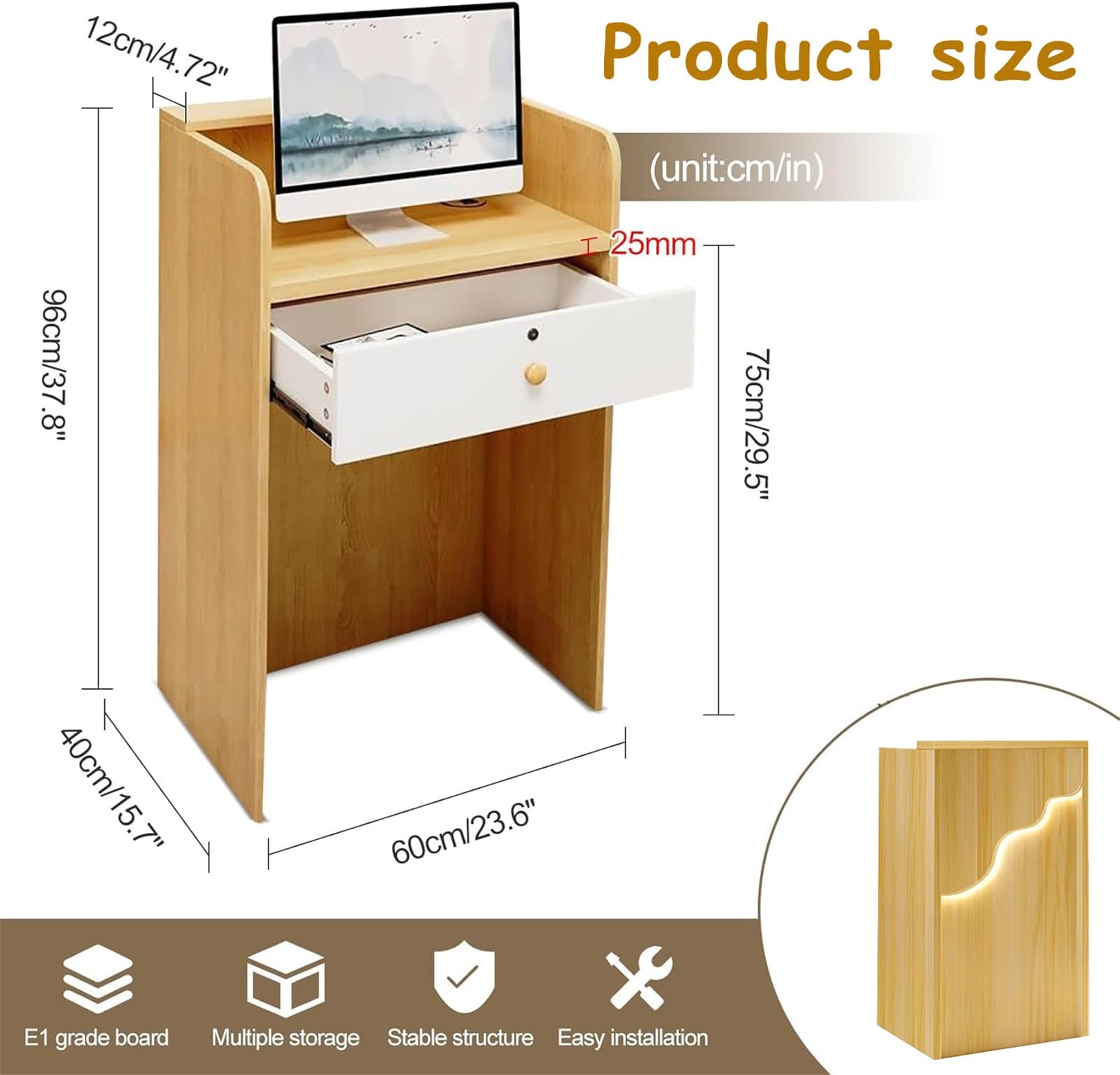 Premium Wooden Checkout Counter - 23.6