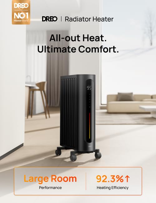 Dreo 1500W Oil Filled Radiator Heater with Remote Control - Digital Thermostat Space Heater with 4 Modes, 24h Timer & 10 Safety Features - Perfect for Large Bedrooms, Living Rooms & Indoor Use During Winter
