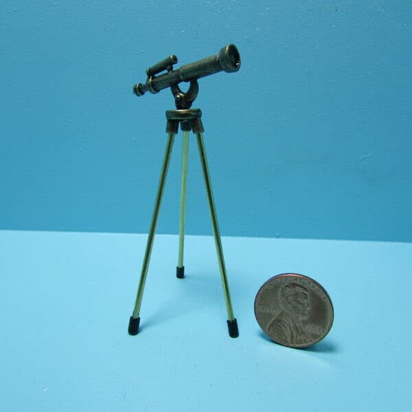 Miniature Metal Telescope on Tripod Stand - Vintage Dollhouse Accessories for Victorian Dolls & Fairy Garden Decor | Perfect for Dollhouse Collectors & Miniature Enthusiasts