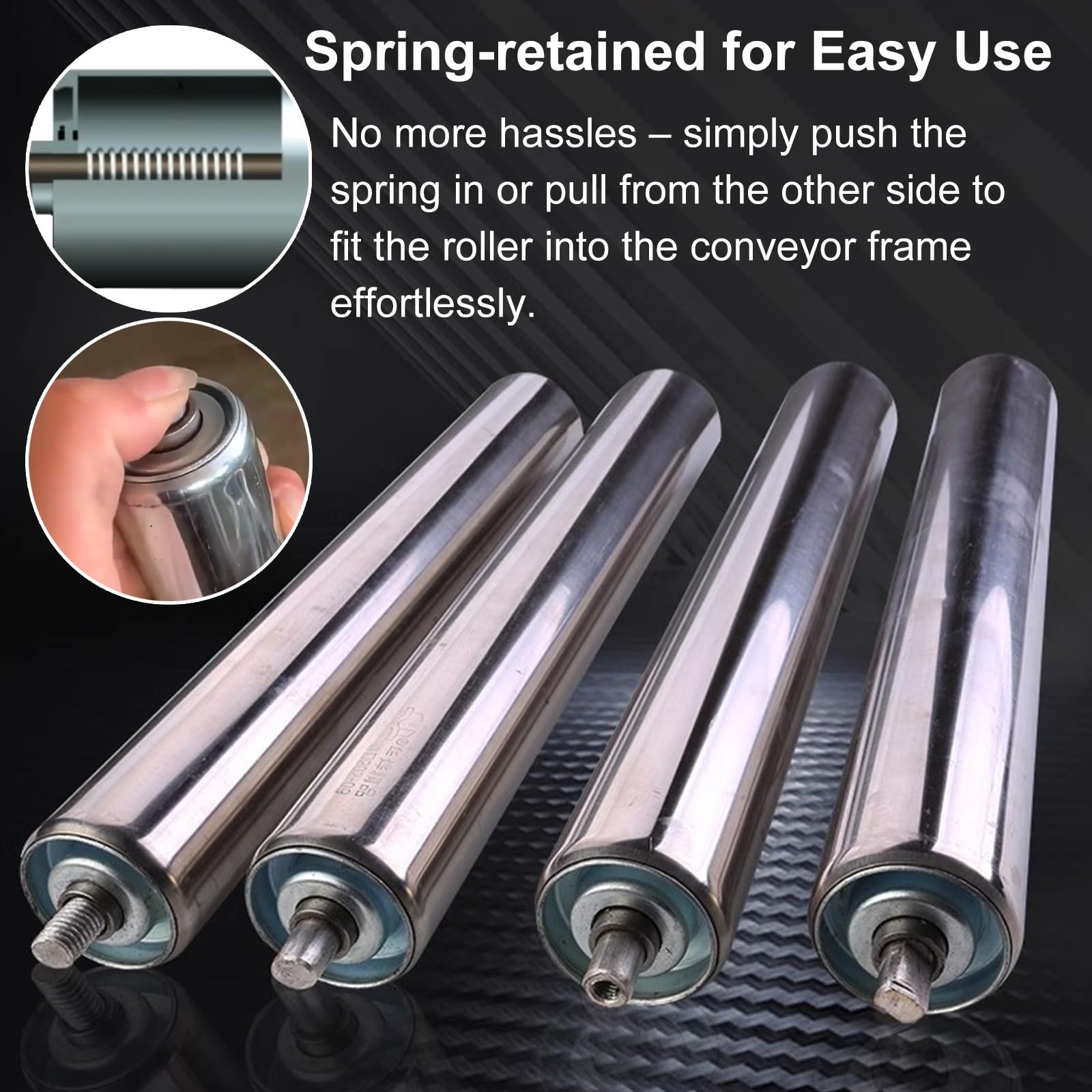 Stainless Steel Conveyor Rollers - 5 Pack Commercial Grade Powerless Rollers for Material Handling | Warehouse, Factory, Packaging Line Use