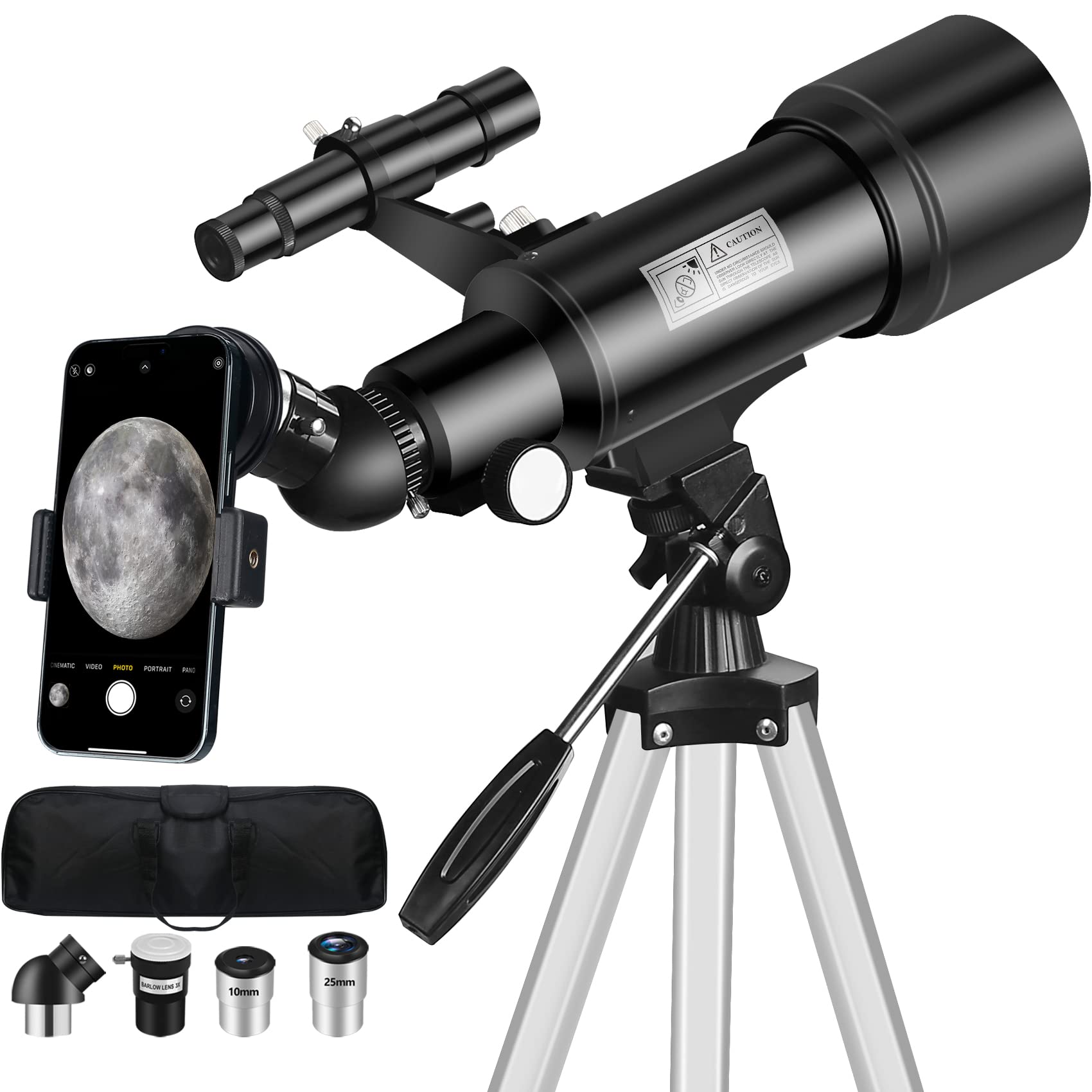 MIJIAO 70mm Aperture 400mm Portable Travel Telescope with Finder Scope, Tripod & Phone Adapter - Perfect for Beginners, Moon Observation, Planet Watching & Stargazing - Includes Carry Bag for Outdoor Astronomy Adventures