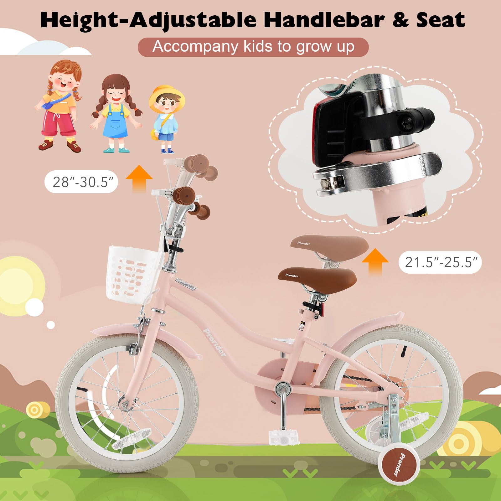 BABY JOY Kids Bike for Boys & Girls - 12 14 16 18 20 Inch Adjustable Seat, Removable Basket, Training Wheels & Kickstand - Multi-Color Children's Bicycle with Handbrake & Coaster Brake - Perfect for Outdoor Play, Park Rides & Learning to Cycle