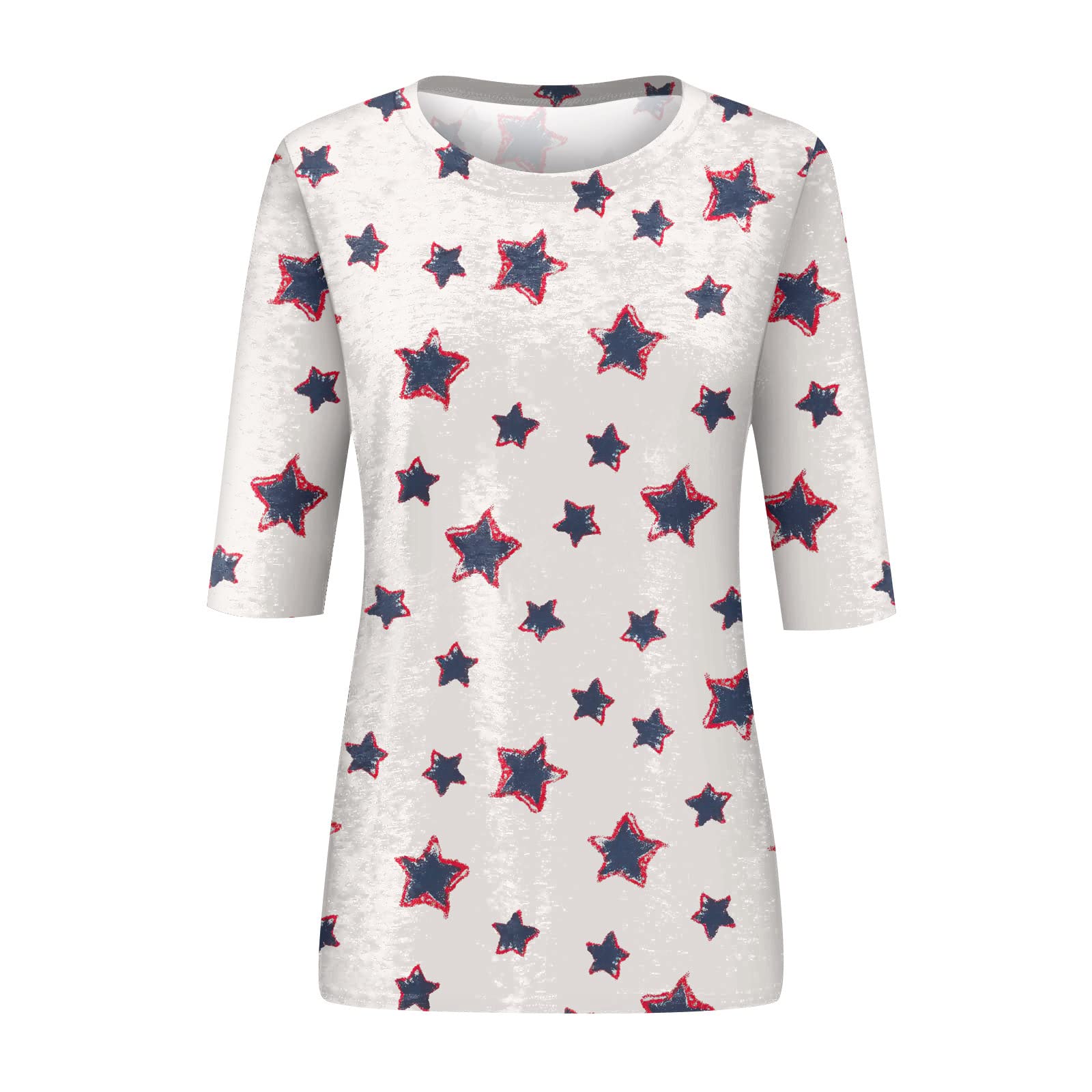 2024 Fashion Women's 3/4 Sleeve Crewneck Tunic Blouse - Plus Size Casual Basic Tee Shirt with Marble Patterns for Work, Date Night & Everyday Wear