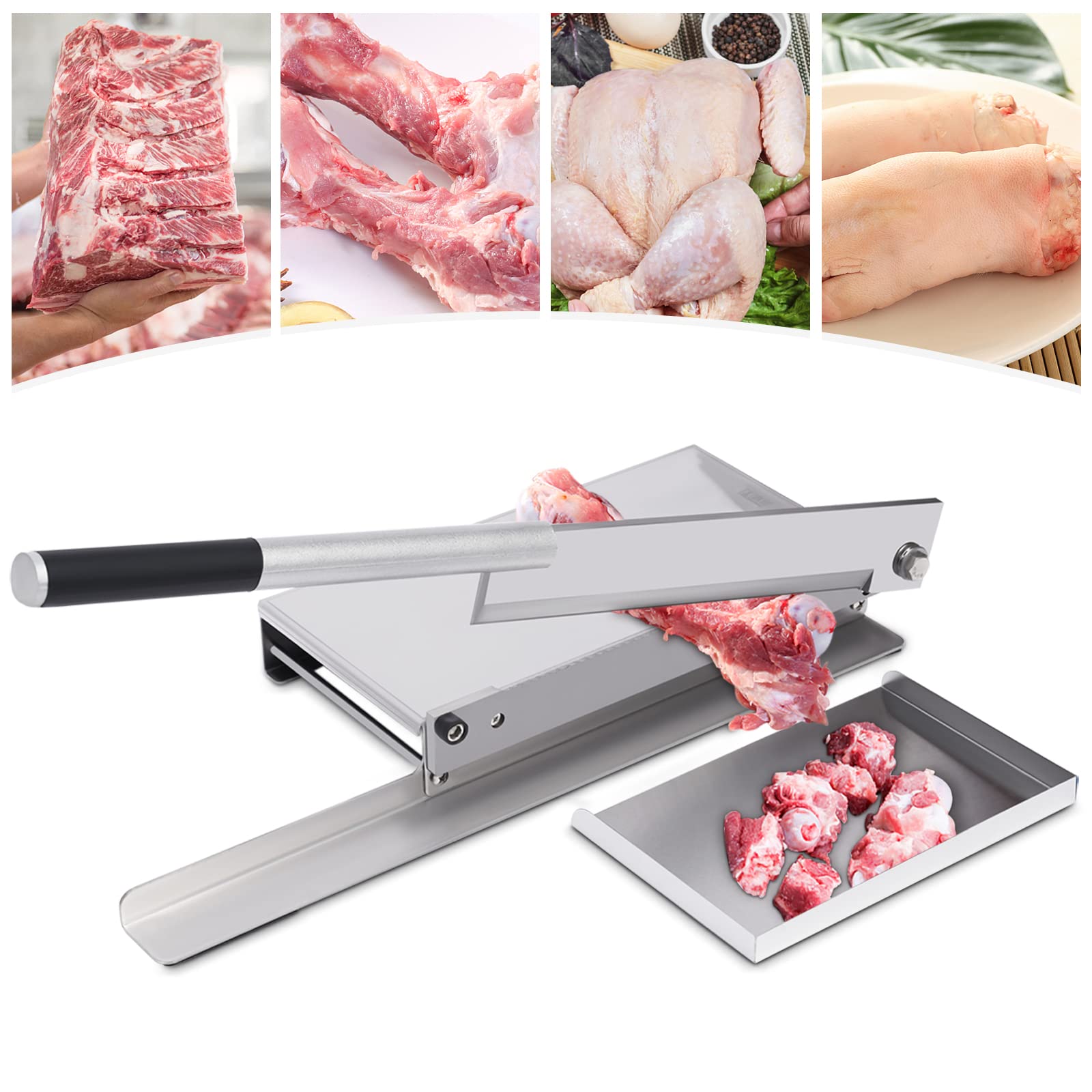 Commercial Frozen Meat Slicer - Heavy Duty Manual Bone Cutting Machine for Lamb, Chicken, Pork & Goat Ribs | Butcher Equipment with Food Spatula | Perfect for Restaurants, Delis & Commercial Kitchens