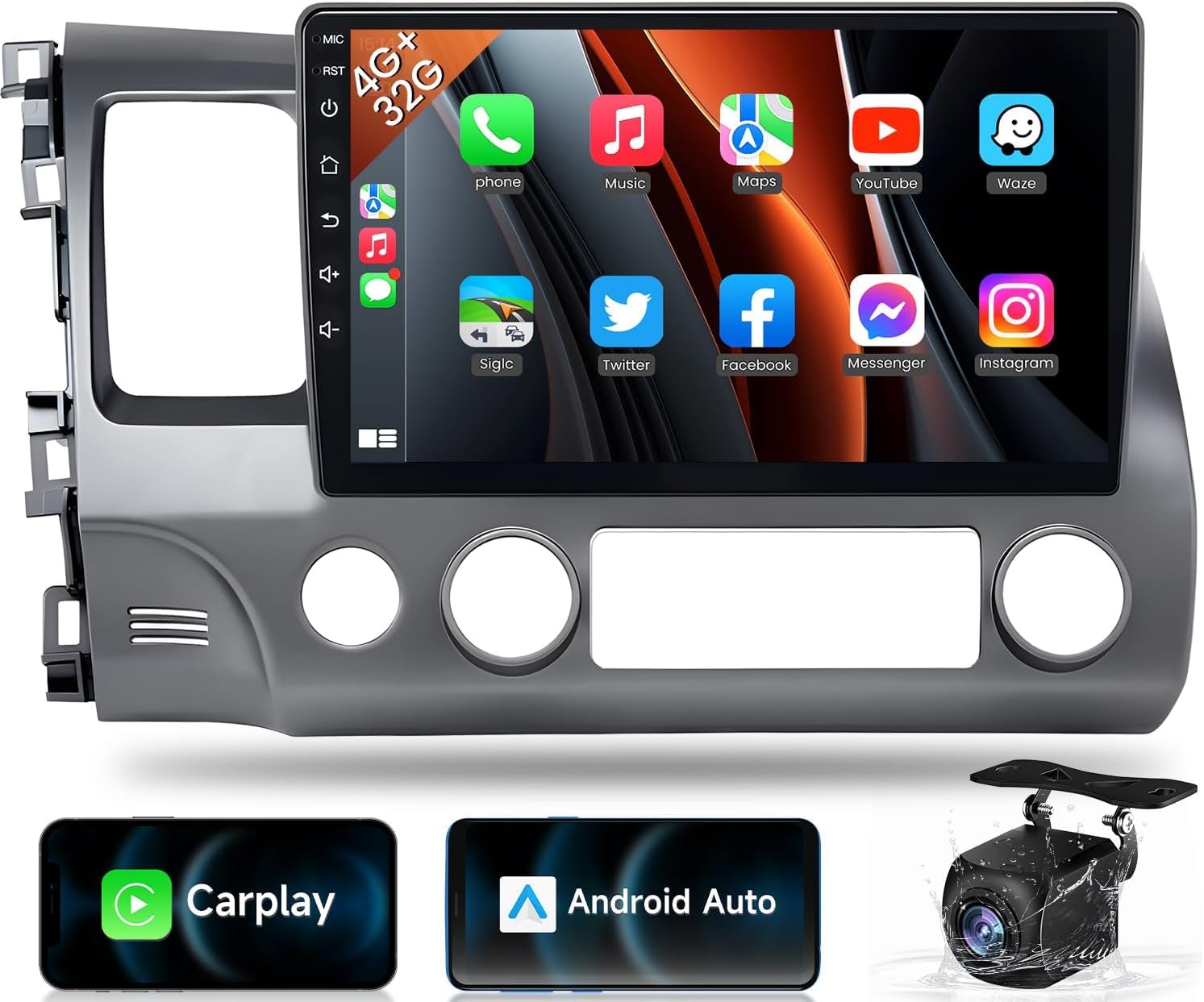 4GB+32GB Android 13 Car Stereo for Honda Civic 2006-2011 - Wireless Apple CarPlay & Android Auto, GPS Navigation, Backup Camera, HiFi Sound - Perfect for Commuting & Road Trips