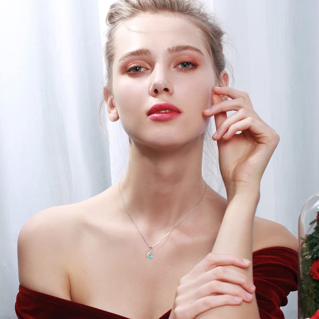 14K Solid White Gold Birthstone Pendant with Sterling Silver Chain - Infinity Gemstone Necklace for Women | Fine Jewelry Gift for Anniversary, Birthday, Christmas | Perfect for Weddings, Date Nights & Special Occasions