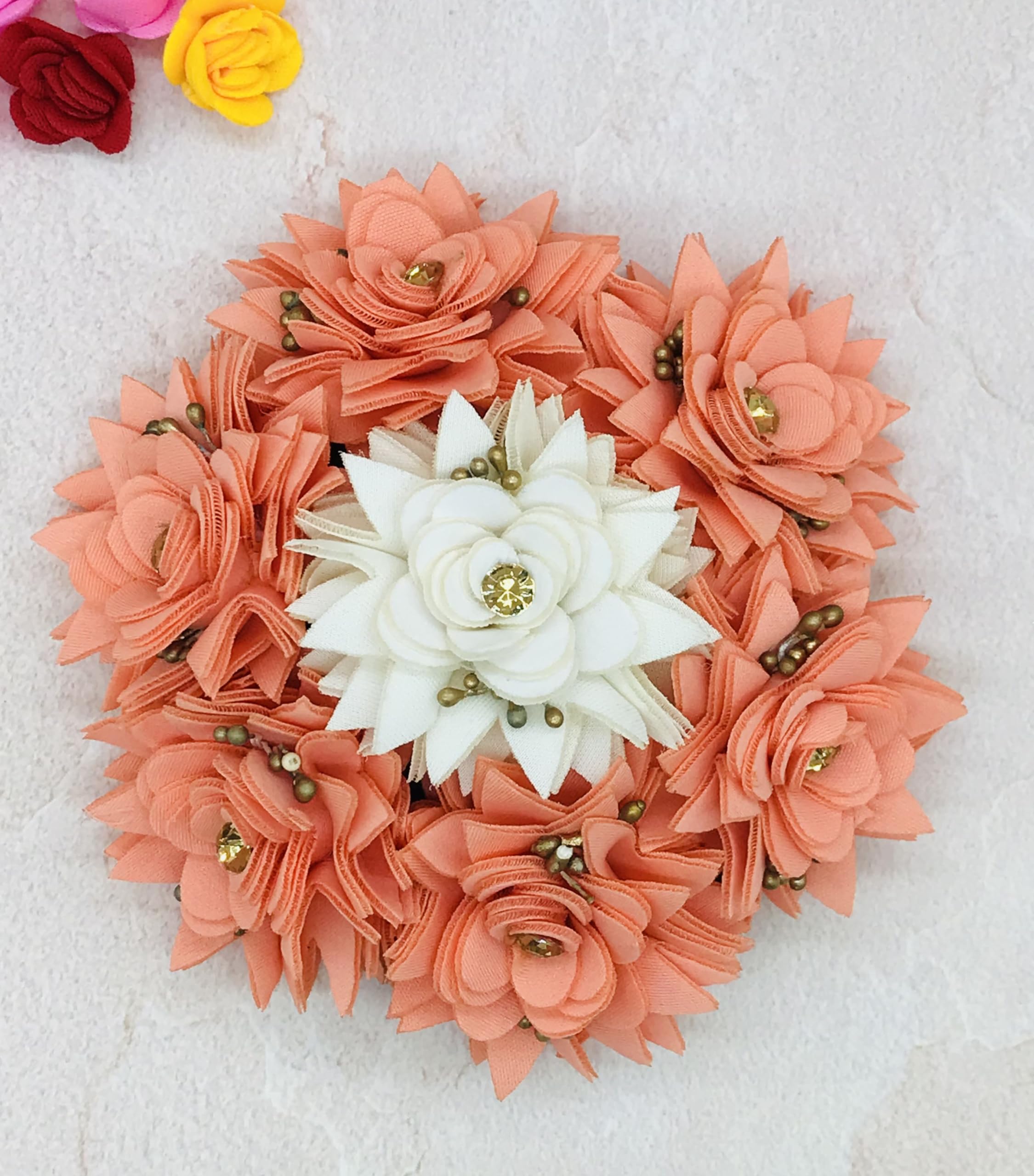 Arooman™ Bridal Flower Gajra Bun Hair Accessory for Women - Elegant Wedding Hair Jewelry (Pack of 1) - Perfect for Indian Weddings, Bridal Parties & Cultural Events