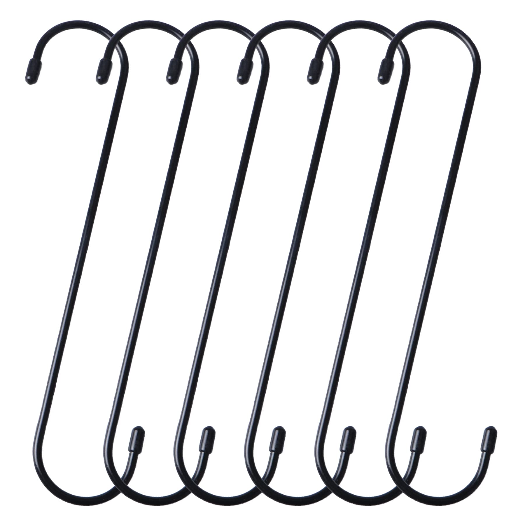 YourGift 6 Pack 10 Inch Heavy Duty Extra Long S Hooks - Black Metal Hanging Hooks for Plants, Baskets, Closet Organizers, Bird Feeders, Garden & Patio Decor - Indoor & Outdoor Use
